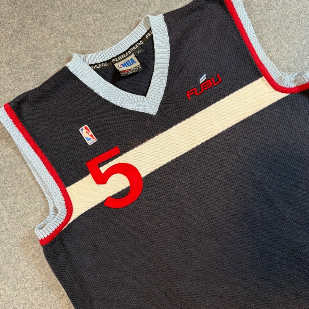 Vintage FUBU Athletic NBA Sweater Vest Mens XL Washington Bullets Wizards Navy